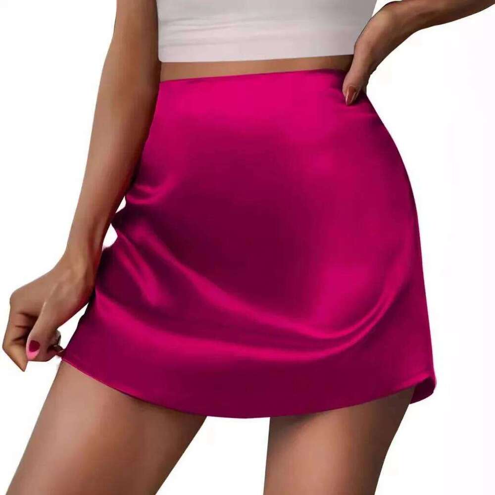 Classic Stain Mini A-Line Stretchy Short Sexy Satin Silk Skirt Girls XJ260309