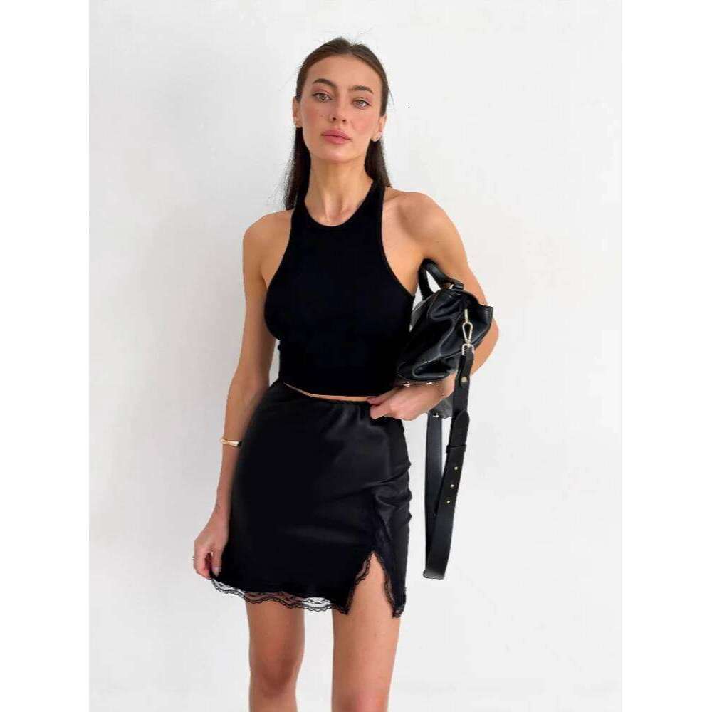 Summer New Lace Splicing High Waist Skirt Design Sense Split Fashionable Versatile Suitable Commuting in Europe and America XJ260309