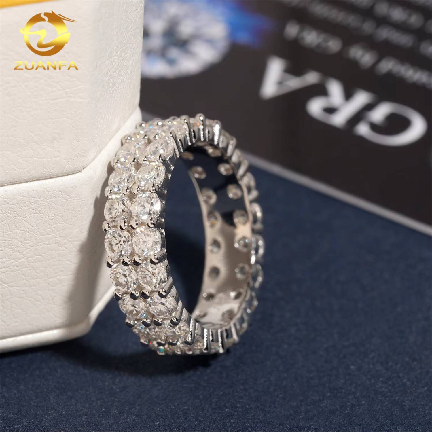 Hot Sale Round 30mm Two Rows Eternity Rings Moissanite Diamond 925 Silver Ring Iced Out Wedding Hip Hop Ring for Men Women