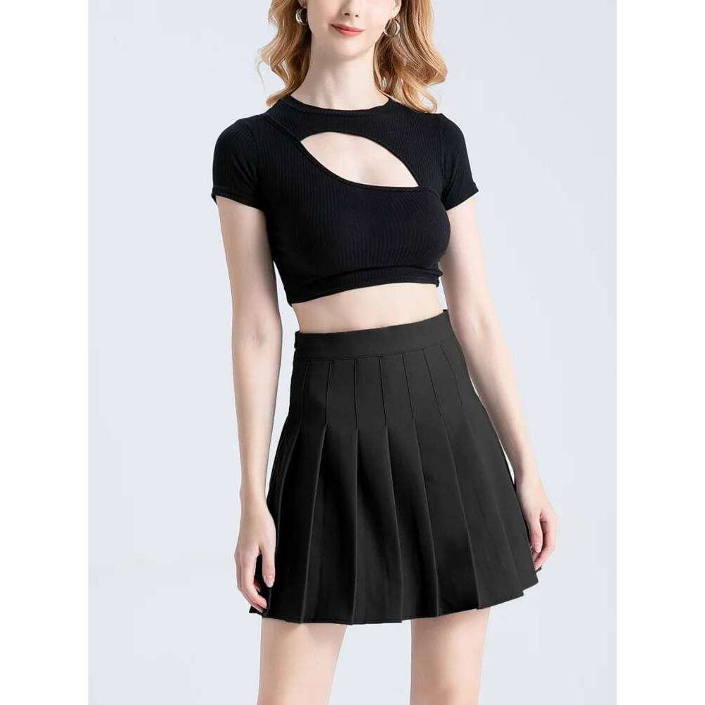 Women's Korean Style Miniskirt A-line Rokken College Girls Falda Short De Mujer Black Pleated Skirt with Shorts XJ260309