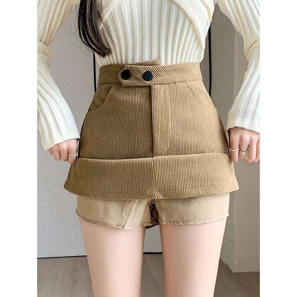 Khaki High Waisted Casual Corduroy Pencil Woman Autumn Winter Slim Hot Sweet Short A-line Skirt Female XJ260309
