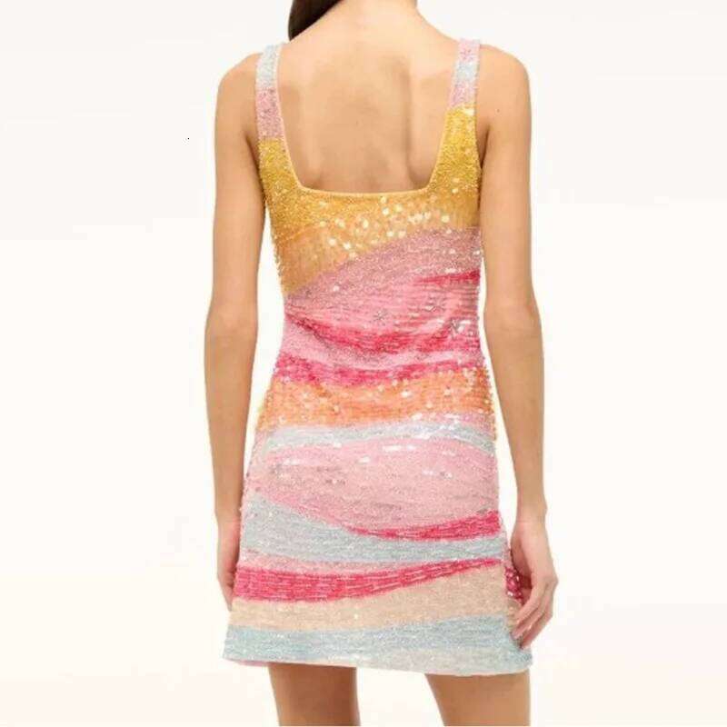 Muse Elegant Lady Fit Banquet Short Fashion Sequins Sleeveless Halter Evening Summer New Women High Waist Wrap Hips Dress