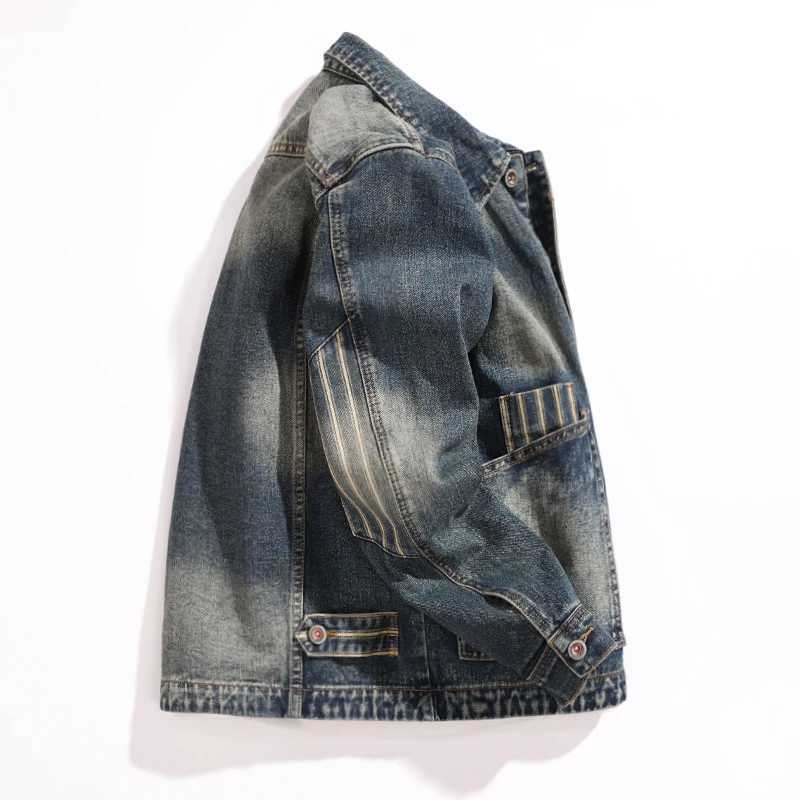 Large Pockets Cargo Denim Jacket for Men Spring Autumn Retro American Utility Jacket Trendy Casual Denim Jeans Coat M260309