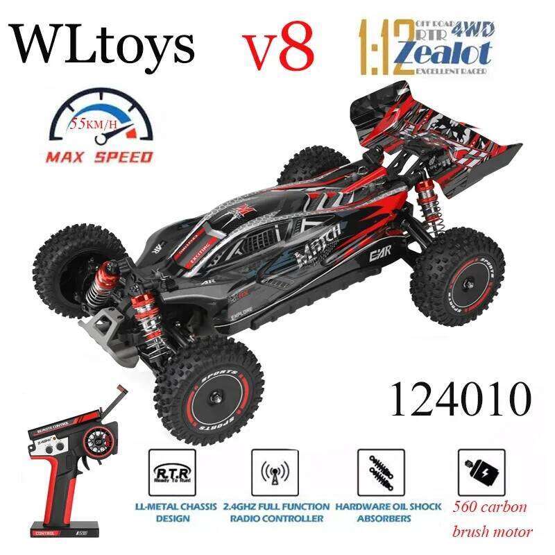 Newest Wltoys 124010 V8 1/12 2.4G Racing RC Cars 4WD 550 Motor 55Km/H High Speed Remote Control Car Off-road Drift Toys C260306
