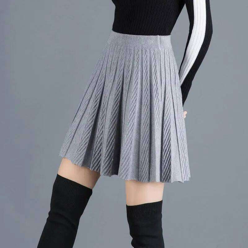 Spring Fashion Korean New Student A-line Skirt Women Solid Elastic High Waist Shirring Design Versatile Pleated Half Skirts XJ260309