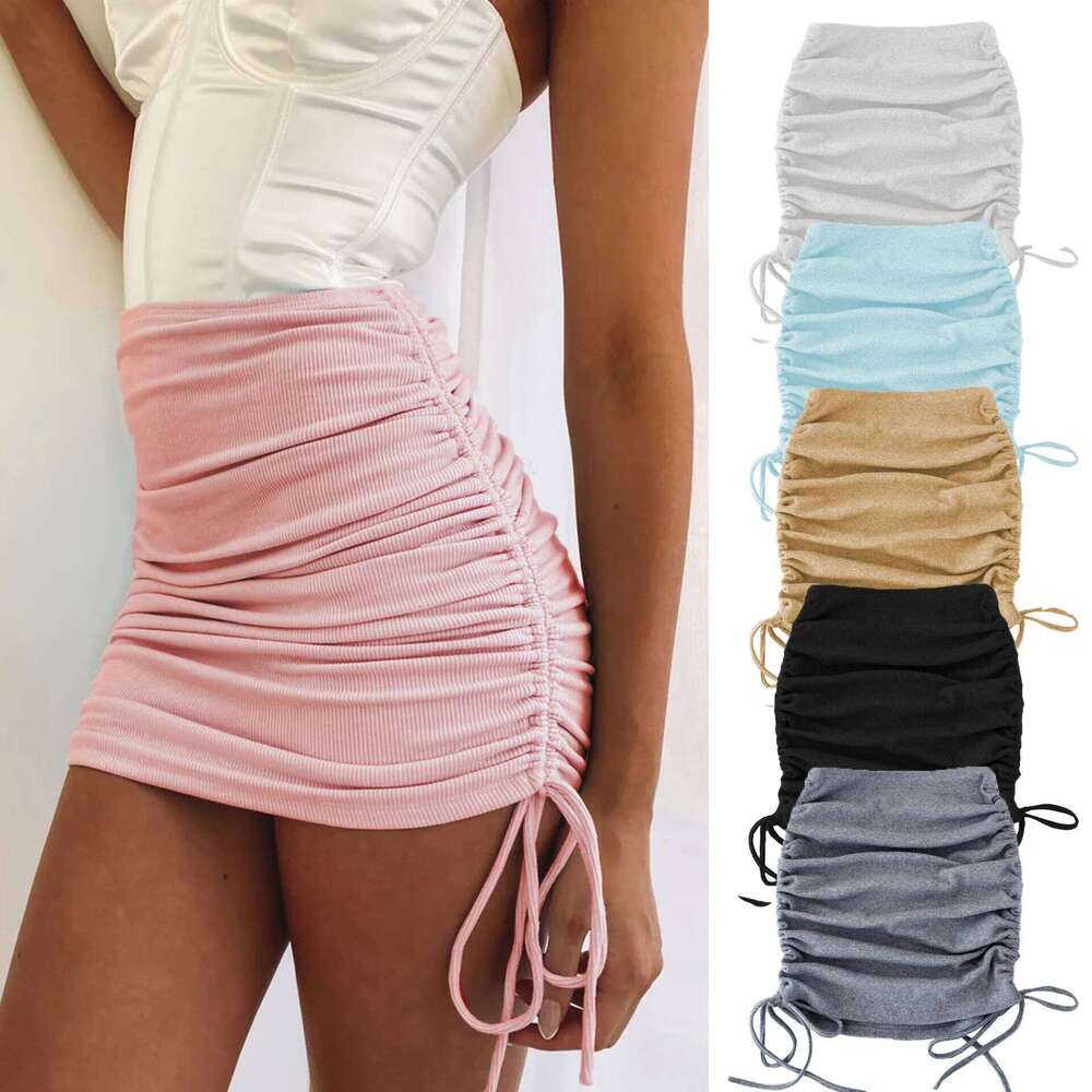 Women Summer Skirts lace-up 2022 Ladies Knitting Thread Side Draw String Elastic Corrugated Sexy Hip Adjustable Casual WSL4321 XJ260309