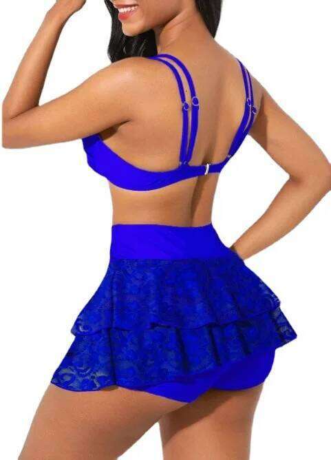 European and American new sexy swimsuit solid color lace high-waisted women's bikini XJ260206