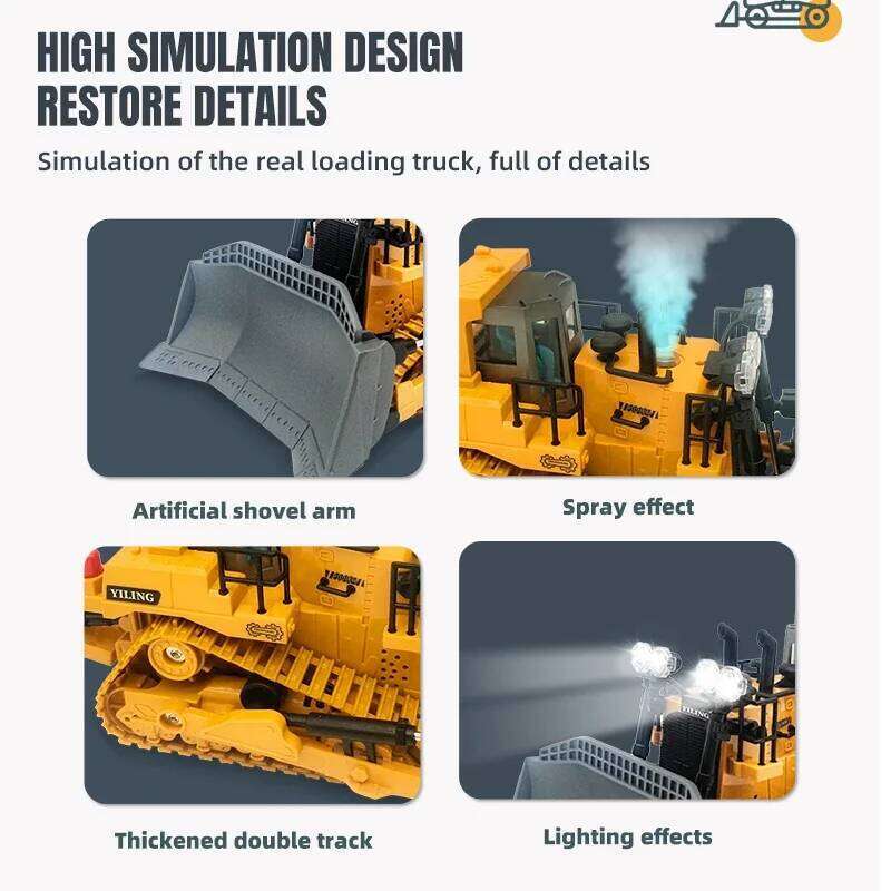 Vehicle Toy Remote Control Bulldozer with Metal Dozer Model Toys for Boys Kids Christmas Birthday Gifts C260306