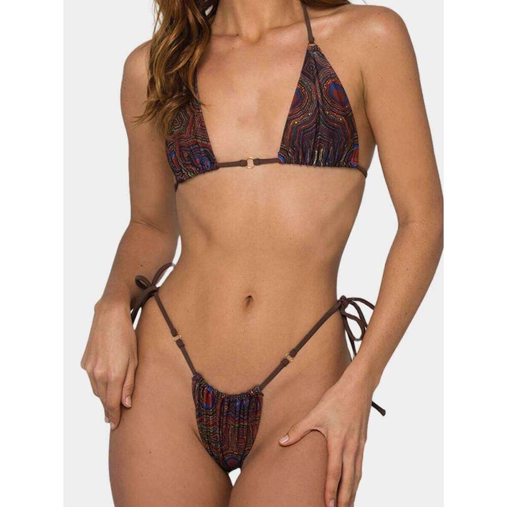 2025 Print Halter String Two Piece Triangle Bikini Swimsuit Women Swimwear Female Bather Bathing Swimming Swim Suit Beachwear XJ260206