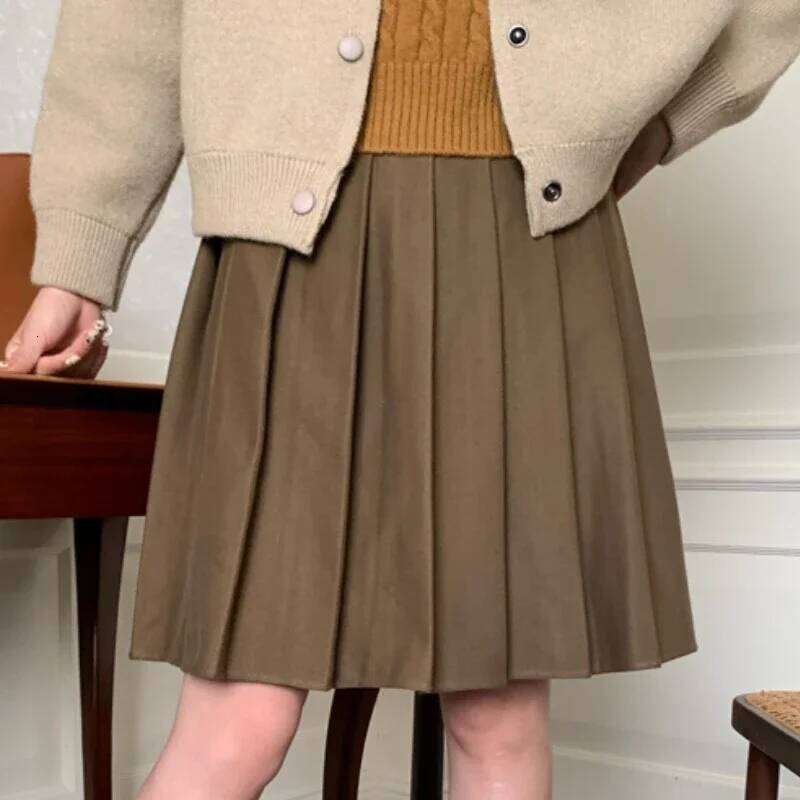 Matakawa Woolen Women Skirts Solid Autumn Winter Korean Fashion Faldas Mujer Preppy Style Sweet Basics Retro Mini Skirt XJ260309