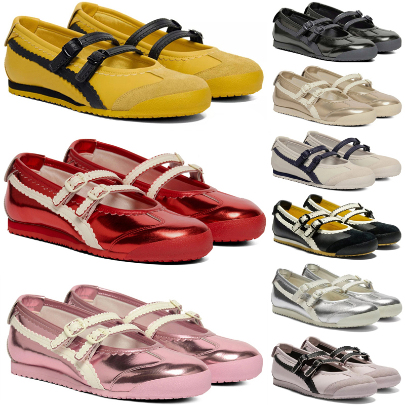 Flat ballet shoes Designer Shoes Women Tiger Mexico TGRS Leather Dance Shoes Sports Sneakers Black Bright Silver Pink Red Pink Fashion Casual Womens ballets