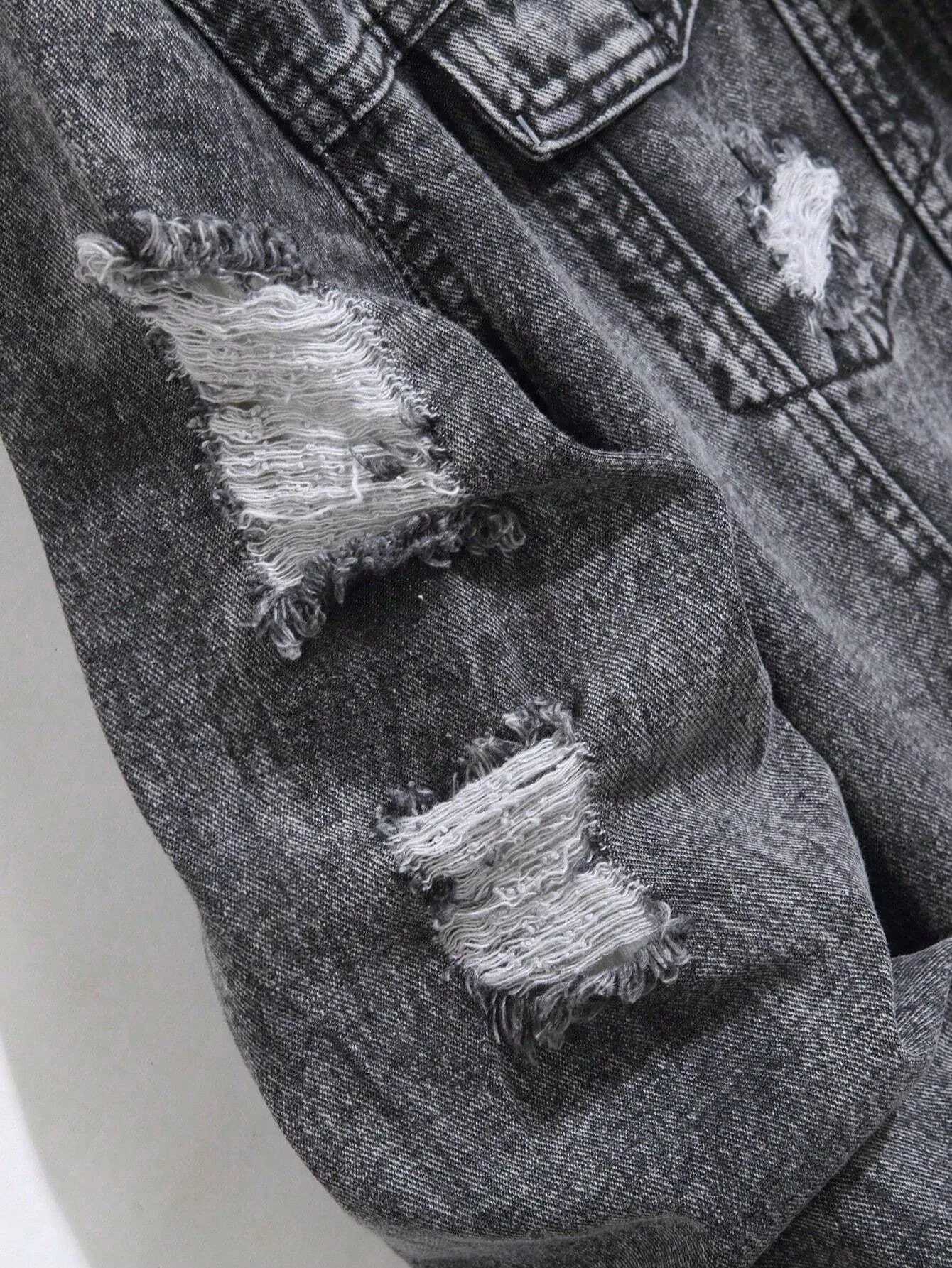 1Pc Y2Kmens Four Seasons Destroyed Washed Light Jacket Daily American Street Casual Denim Jacket No Hood/No Accessories M260309