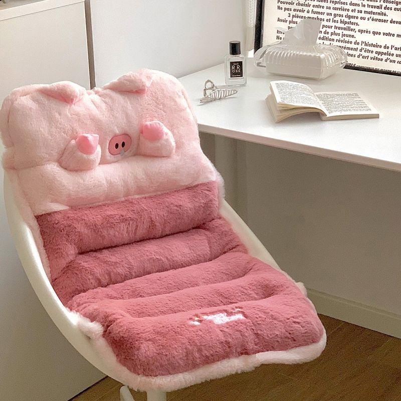 Plush Thickened Seat Cushion, Rabbit Fur, Backrest Integrated, for Office Dormitory