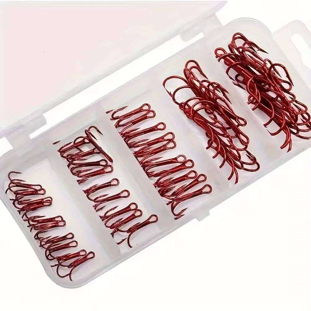 50-Piece Treble Hook Set, High-Carbon Steel Hooks, Strong Sharp, Round Bend Design, Suitable for Artificial Lures, Saltwater and Freshwater Fishing S2