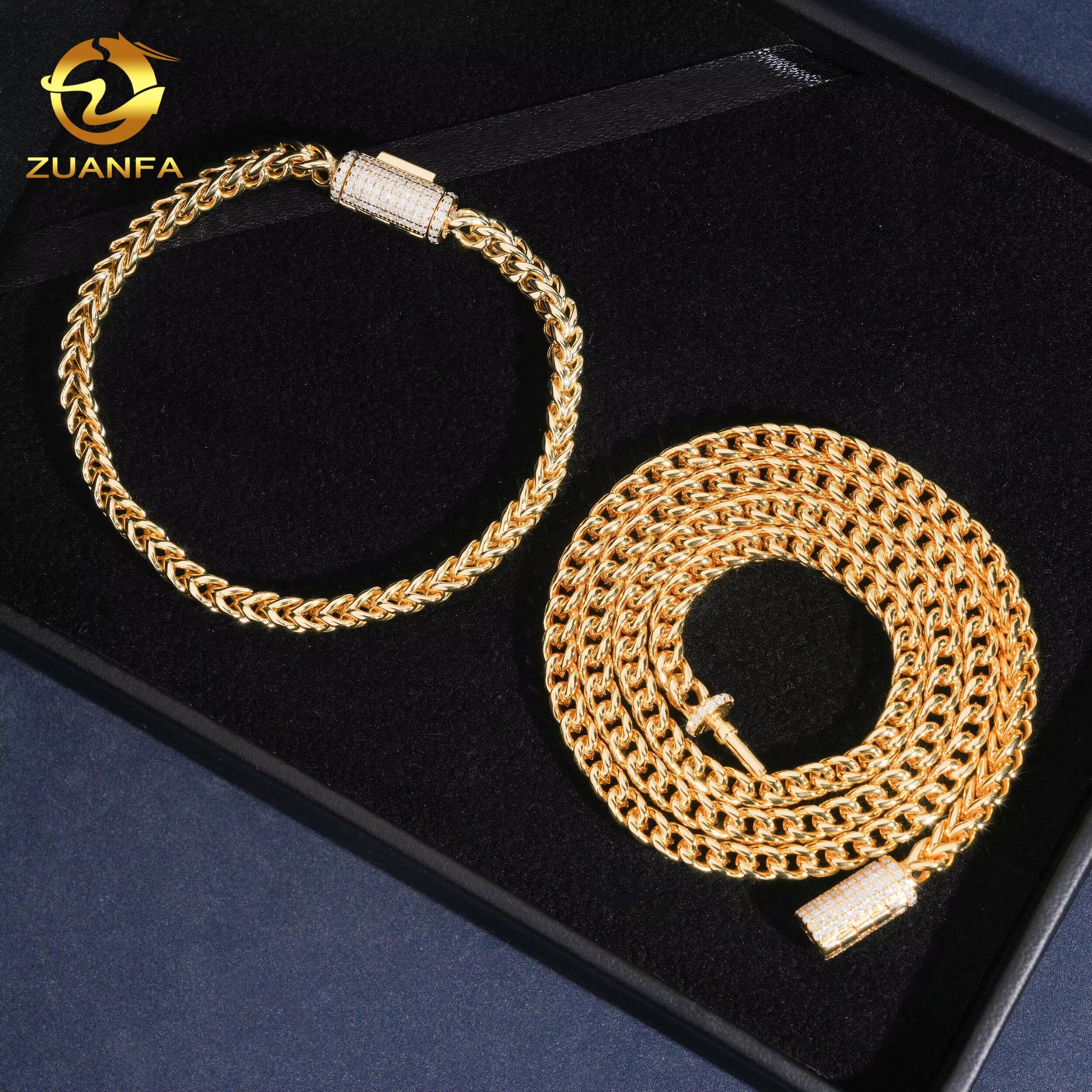 Fast Shipping 4mm 316L Stainless Steel Franco Chain with Moissanite Lock Gold Plated Men Hip Hop Cuban Link Chain Fashion Chain