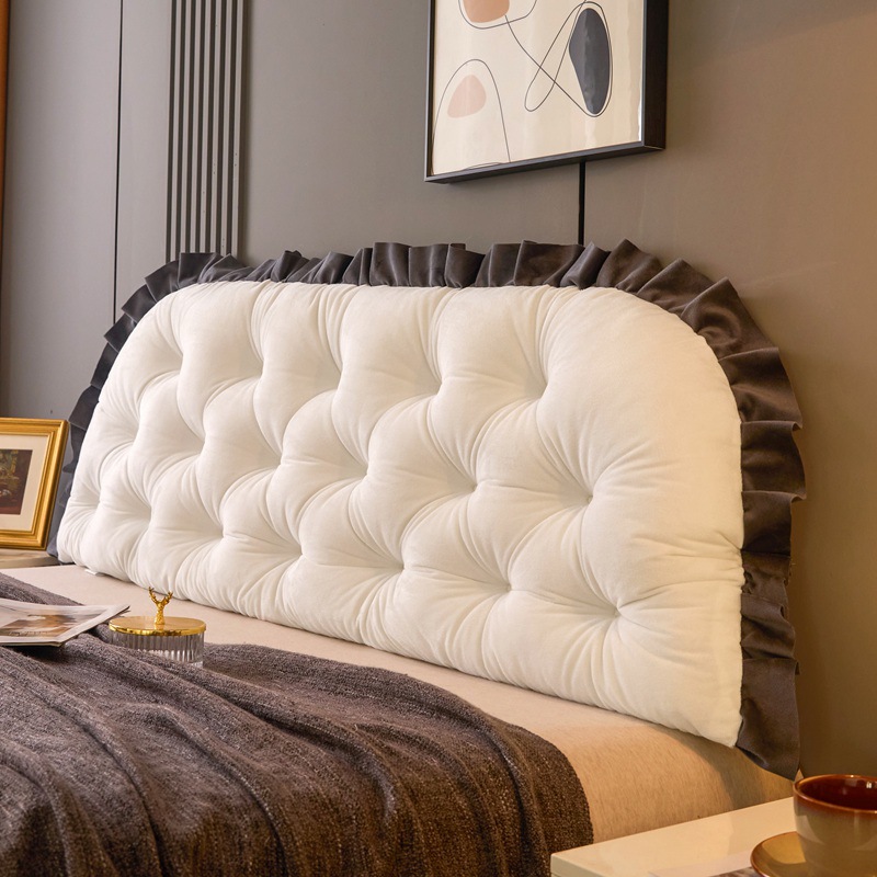 Premium bedside cushion bedroom double bed pillow milky white tatami soft bag backrest anti-collision cushion straps
