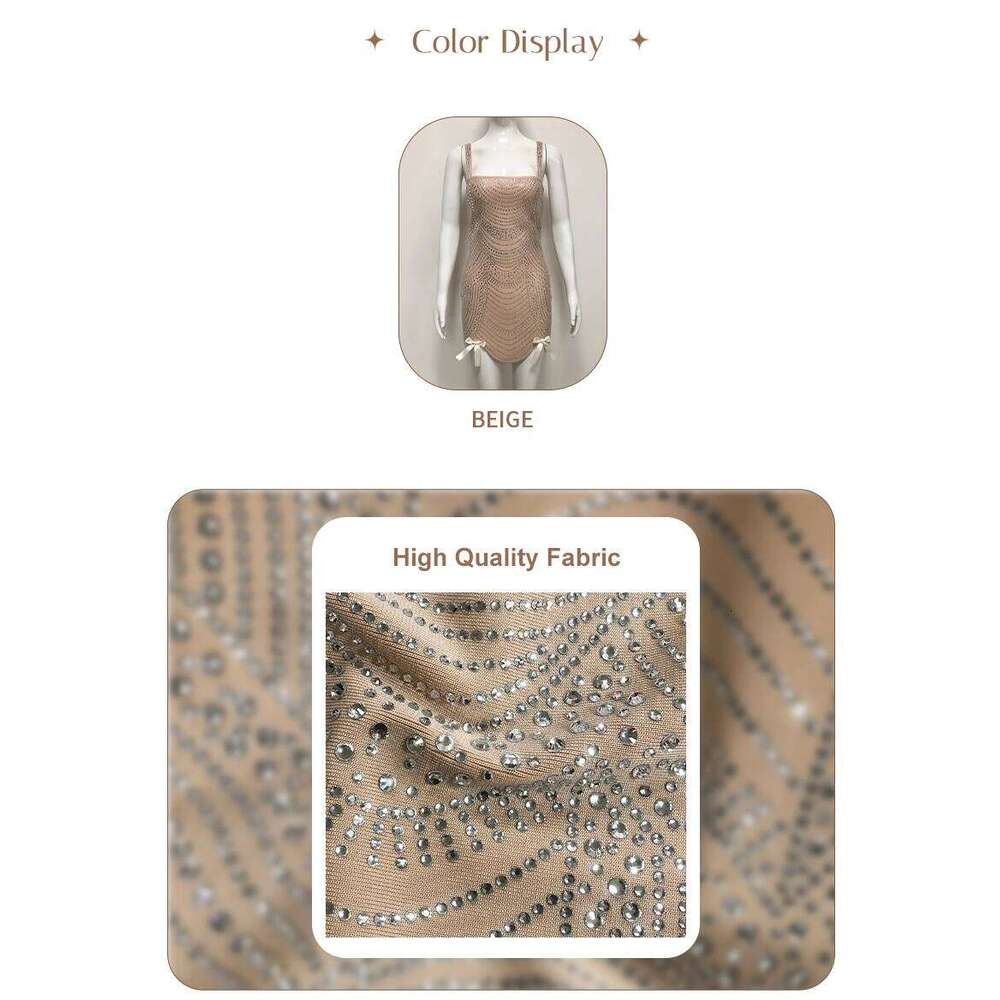 Rhinestone Mini Spaghetti Strap Bodycon Party Dress Sparkly Crystal Embellished Club Cocktail Dresses