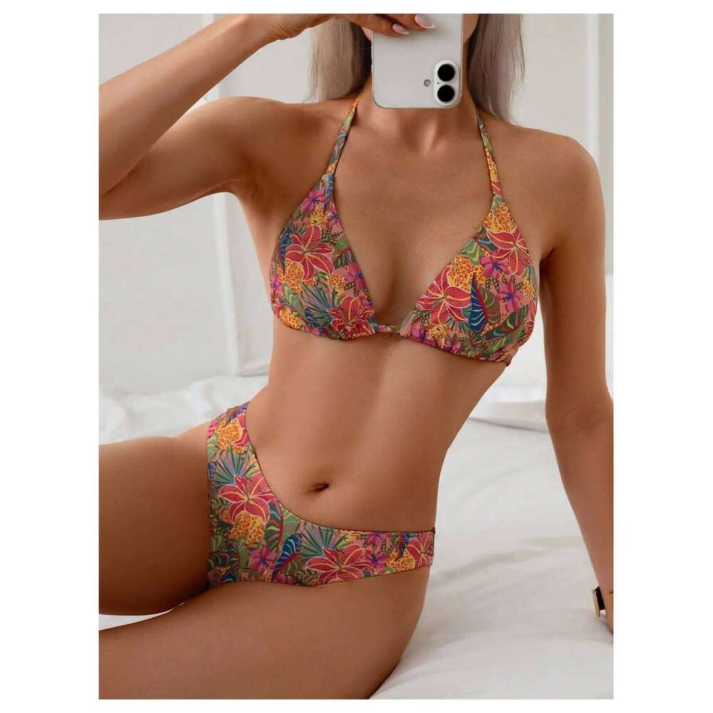 Women's 2 Piece Tropical High Cut Bikini Sets Tie Back Triangle Bathing Suit Boho Swimwear XJ260206
