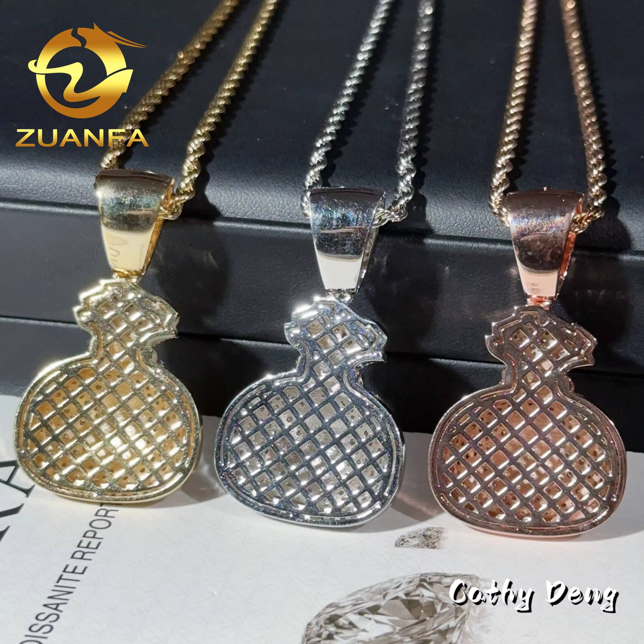 48h Shipping 925 Solid Silver Lucky Money Bag Moisssanite Pendant Hip Hop Jewelry Iced Out Pendant Free Rope Chain
