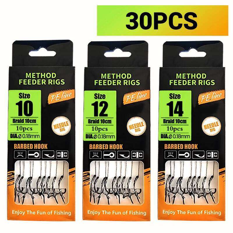 New Method Feeder Rigs - Braided Line with Barbed Hooks Size 6, 8, 10, 12 for Carp and Crucian Fishing Enthusiast S260305