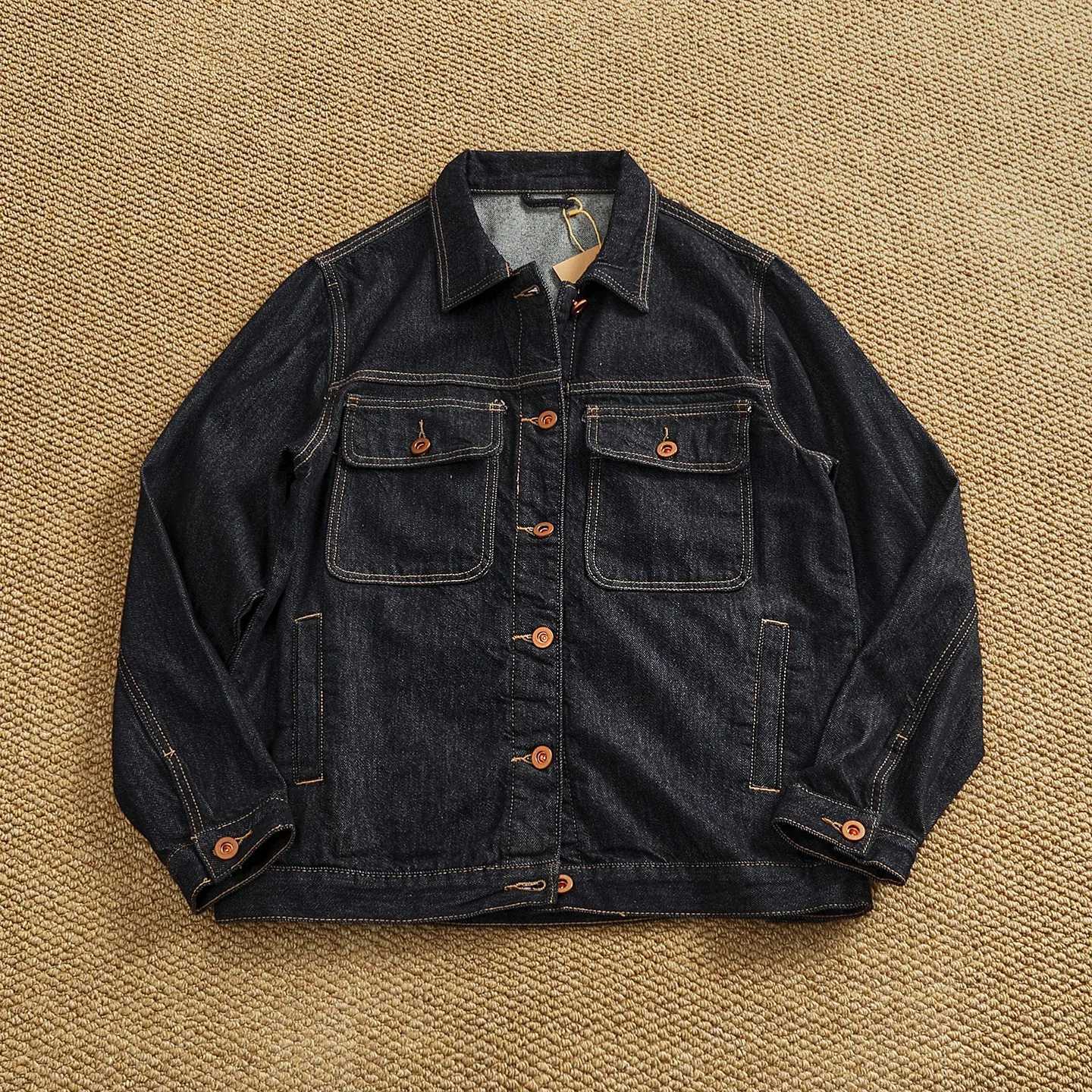 Heavyweight original color denim jacket mens straight fit lapel work jacket high street retro top M260309