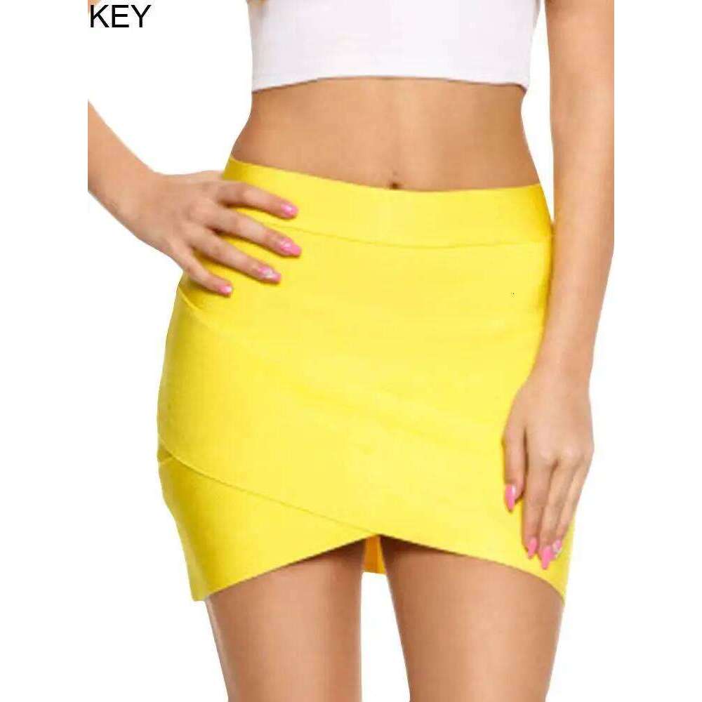 BEAUKEY Sexy Women Mini Short Elastic Slim Bandage Pencil Bodycon Blue Red Yellow Black Night Club Party Skirt XJ260309
