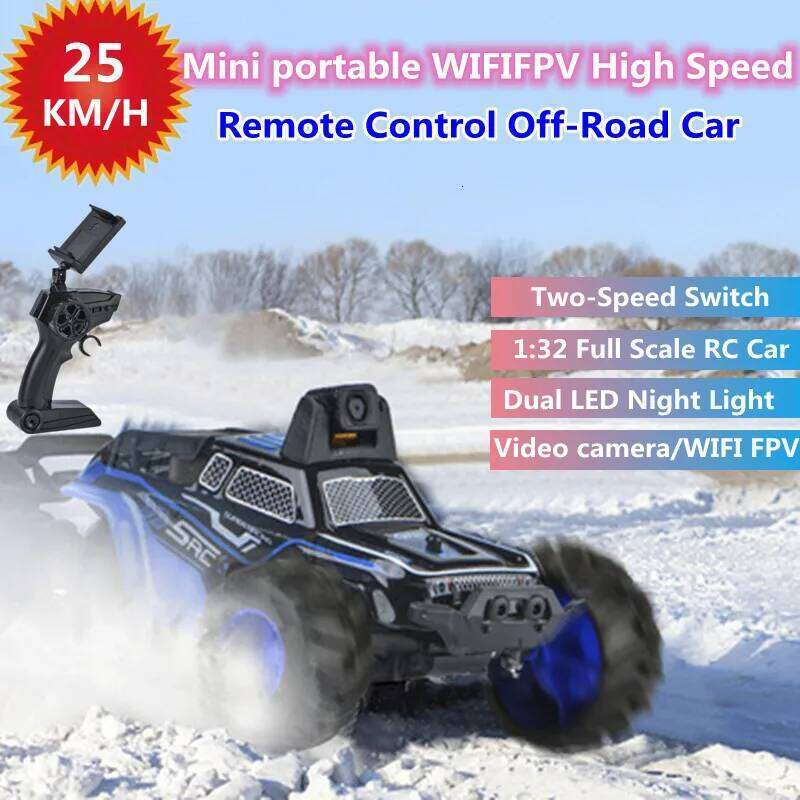 wifI FPV Mini Portable High Speed Off-Road RC 1:32 Strong Shock Absorber Video Camera Dual LED Light Remote Control Car Toy C260306