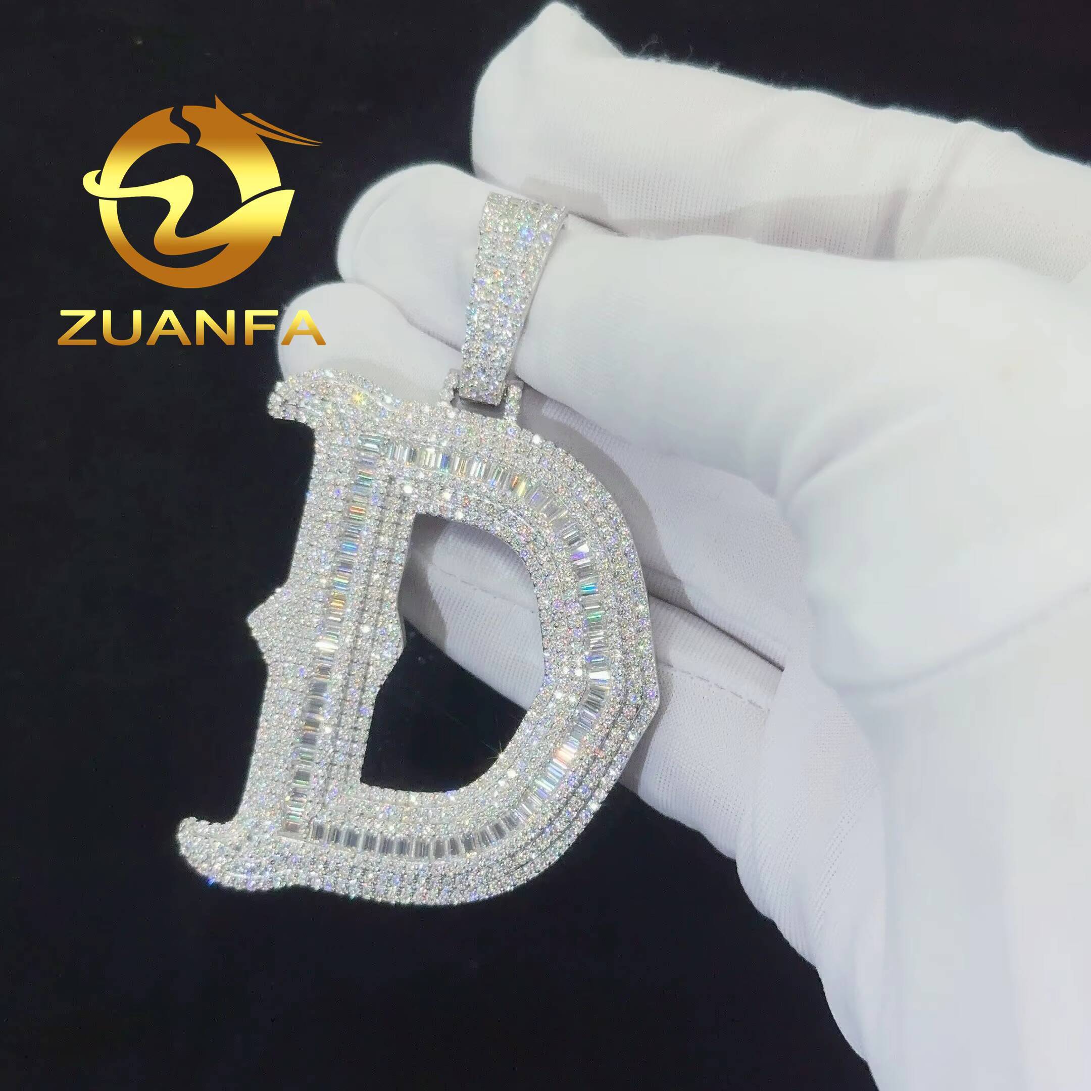 New Custom Iced Out Letter Pendant 925 Silver Baguette Cut VVS Moissanite Hip Hop Letter Pendant Necklace Pass Diamond Tester