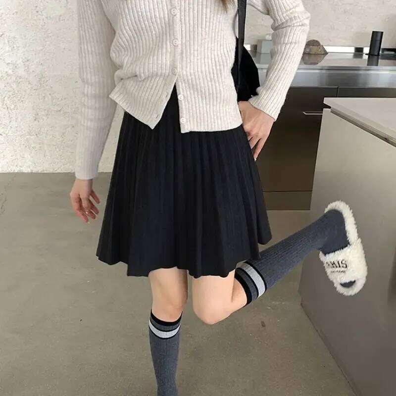 Spring Sweet Knitted Women Casual Pleated High Waist A-line Mini Female White Korean With Elastic Preppy Style Skirt XJ260309