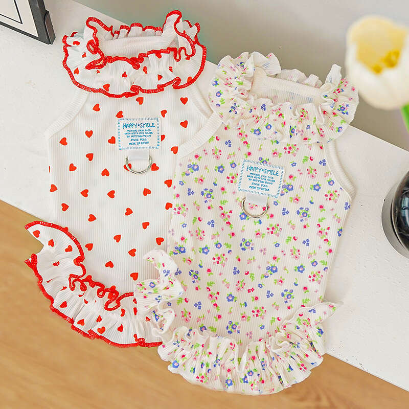 Famous brand Summer pet dog cat clothing floral princess dress thin and breathable wholesale cross border with rolled edges pupakaIK