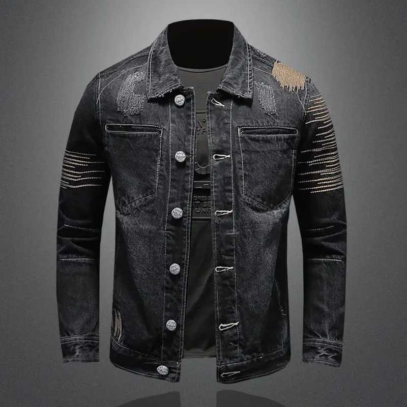 Mens Trendy Riding Biker Denim Jacket Retro Slim Fit Cowboy Korean Style Casual Outerwear Spring Autumn High Street Fashion M260309