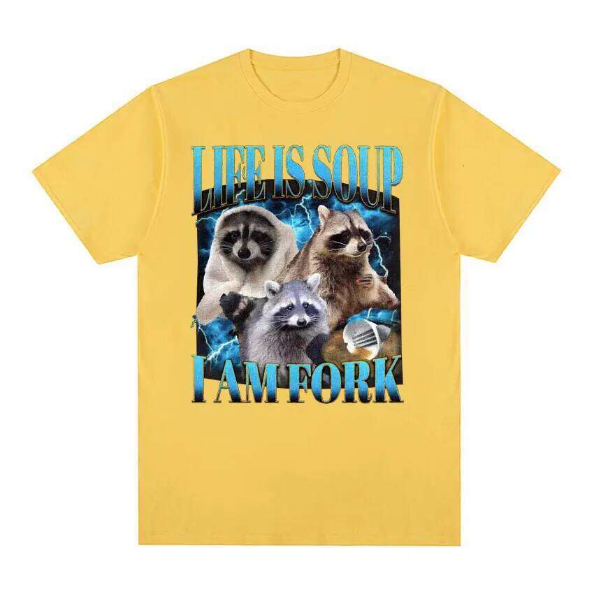 Funny Raccoon Life Is Soup I Am Fork Meme Shirts Women Hip Hop Vintage T-shirts Casual Short Sleeve T Shirt Graphic XJ260306