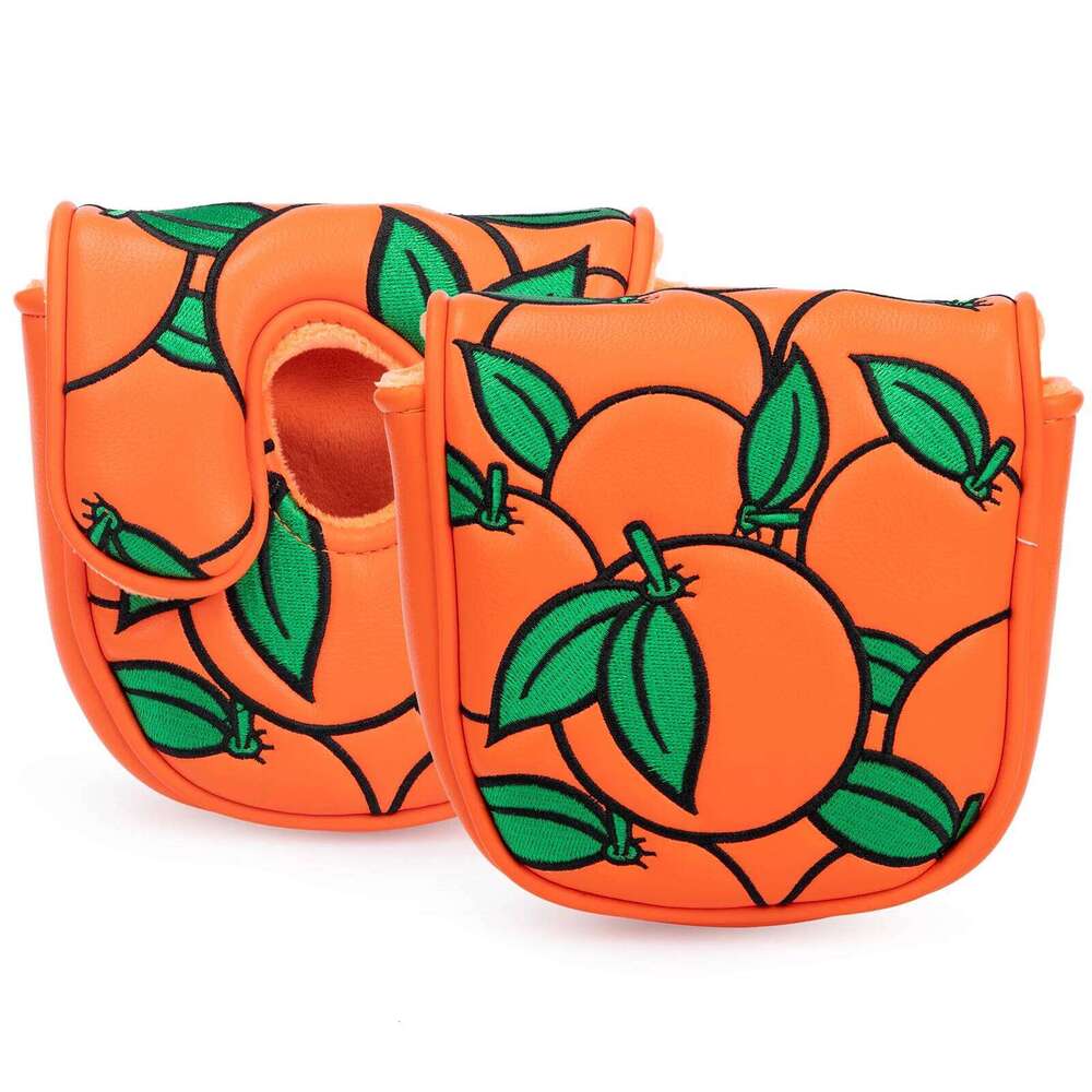 Exquisite Embroidery Orange DF3 Mallet Putter Headcover with Magnetic Closure Club Covers Leather Mal 26Y0309