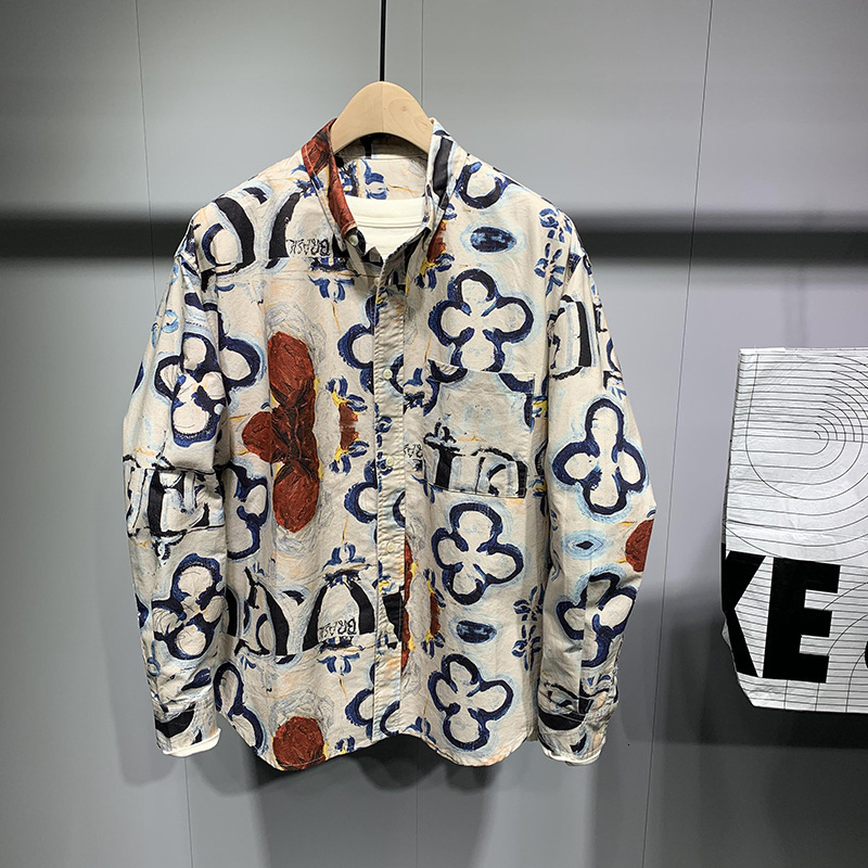 Designer Long Sleeved Shirt Retro Full Print Men's Shirt Autumn New Style Loose Fashionable Personalized Lapel High-quality Top