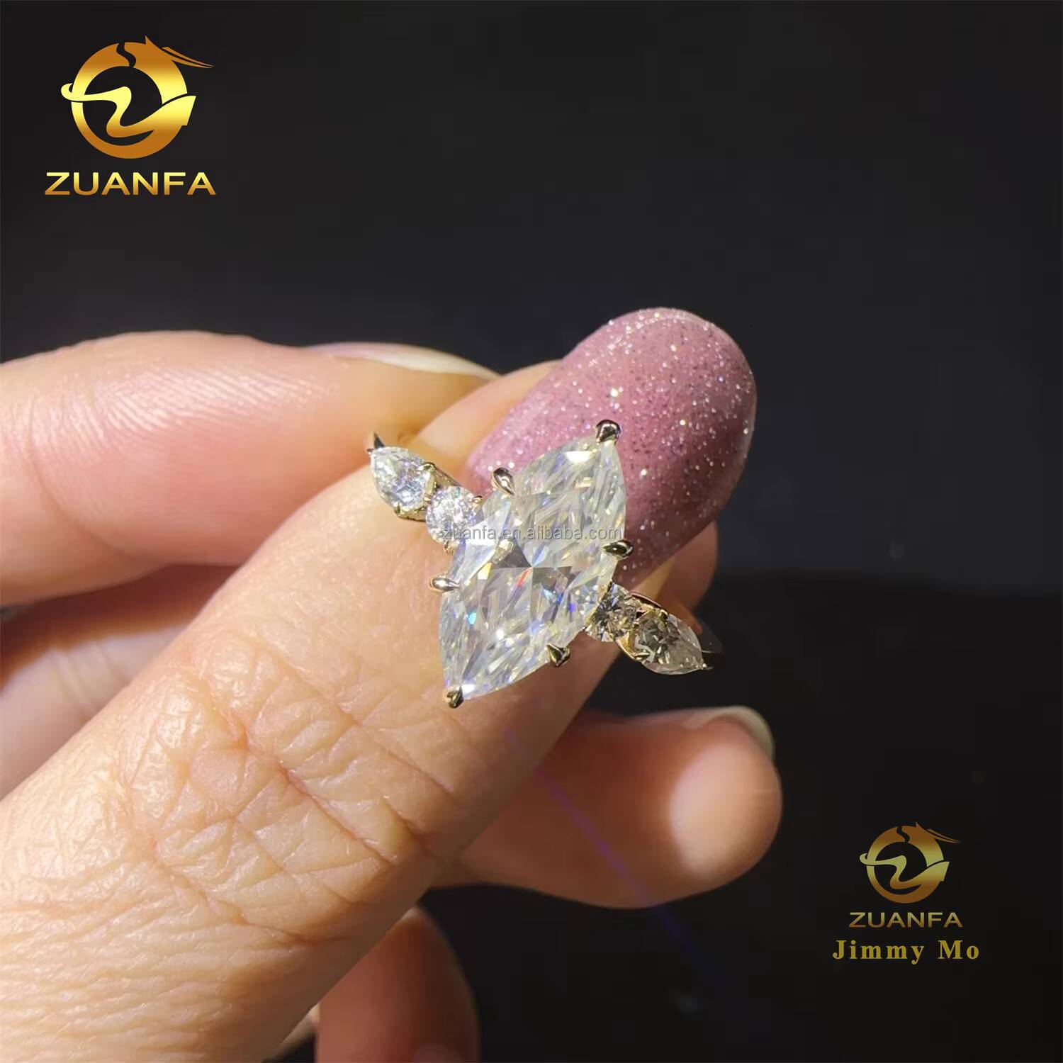 Custom Made Elegant Luxury GRA 9k Yellow Gold Bridal Gorgeous 3ct MarquisePear VVS1 Moissanite Diamond Engagement Band Ring