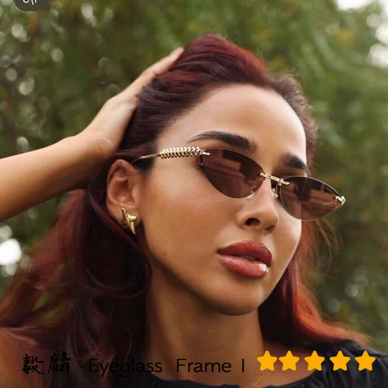 Cartair sunglasses Retro Cat-Eye Metal Rivet Sunglasses Unique Rimless Glasses