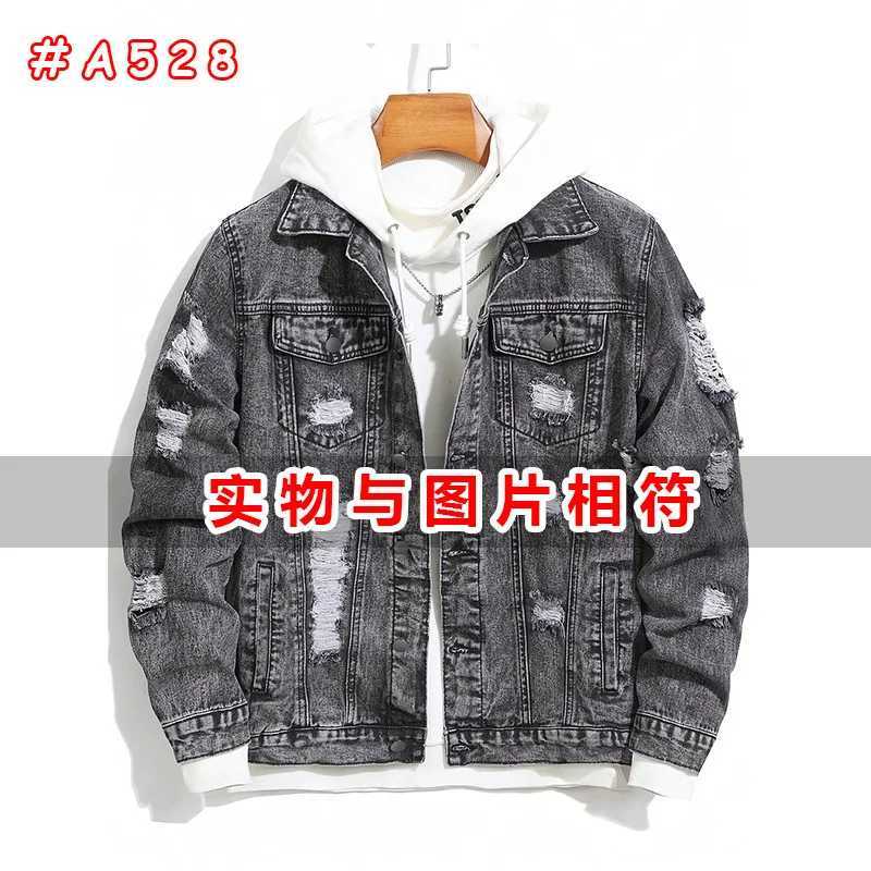 Mens Autumn Handsome Loose Casual Break Hole Jacket Mens Clothing Street Fashion Denim Jacket Lapels Spliced Tops Black Coats M260309