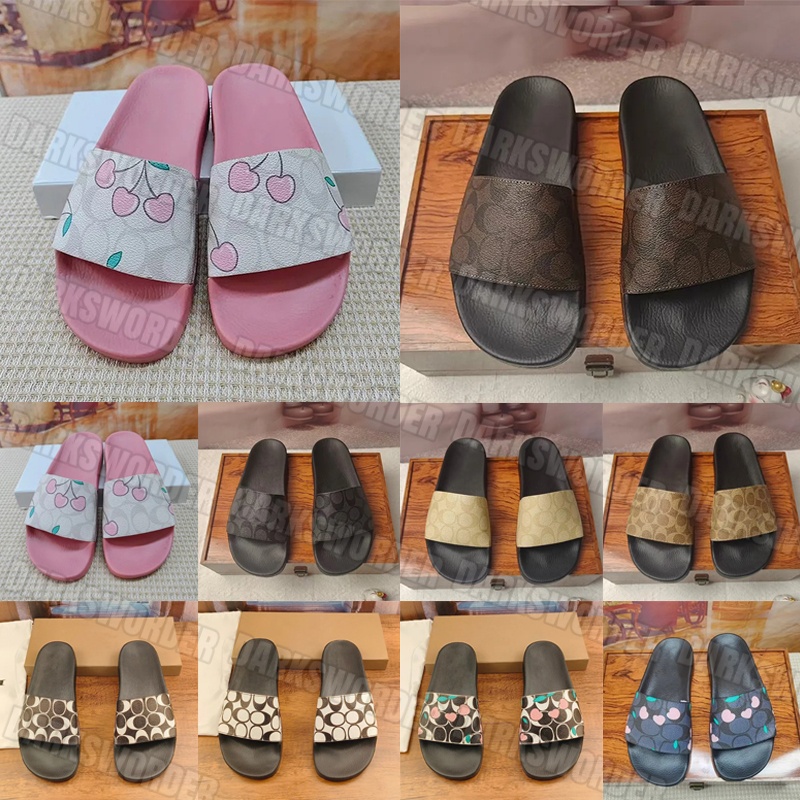 Designer Mens Womens coac Slides Sandals Flats Slippers Stylish Summer Outdoor Beach Sandal Floral Print Flip Flops Brown Non-slip Sliders Comfortable Shoes