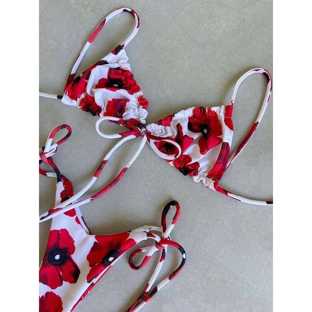 Sexy Ruffle Frilled Micro Thong 2025 Women Swimwear Female Swimsuit Two-pieces Bikini set String Bather Bathing Suit Swim XJ260206