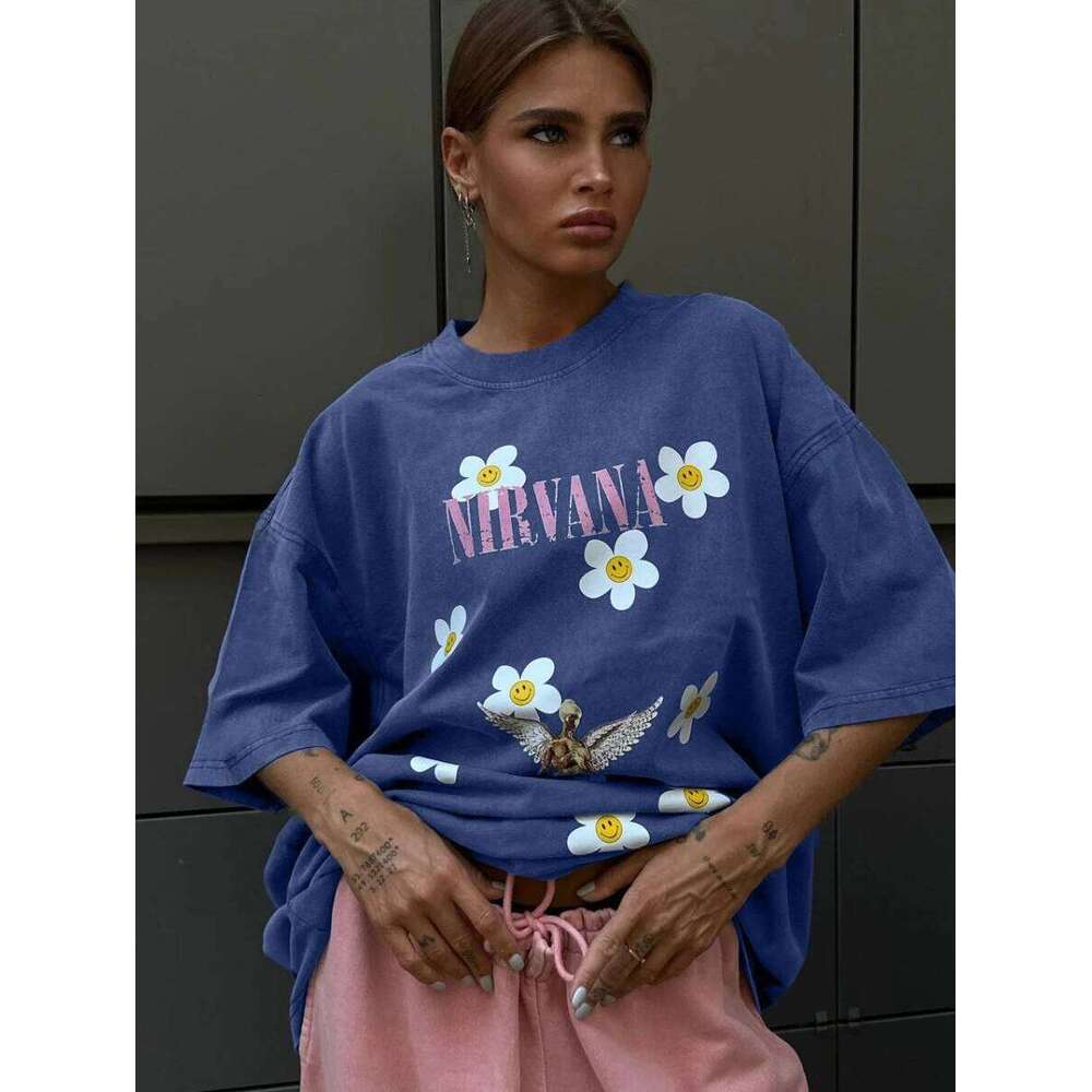 Sumuyoo Women's Retro Printed T-shirt Cotton Men Vintage Short-sleeve Wax Printing T Shirts Fashion Hip Hop Loose Fflower Tees XJ260306