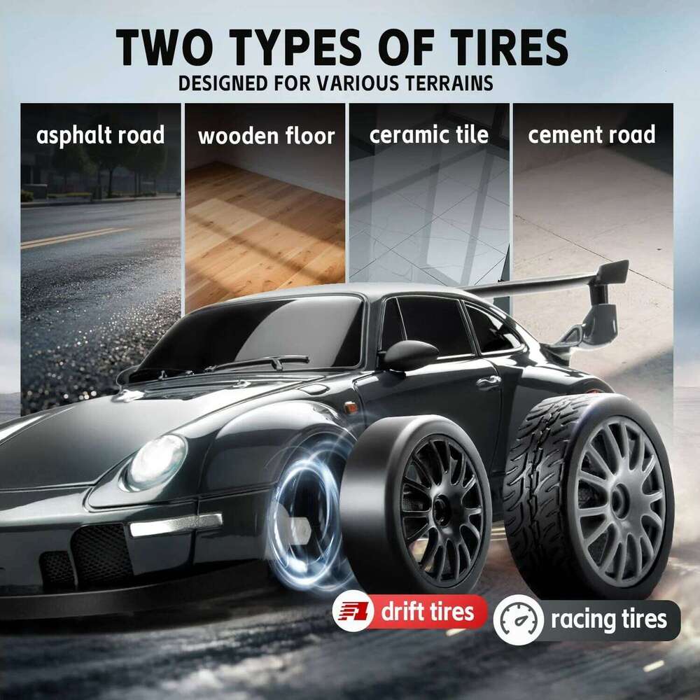 New Drift 1:24 Remote Control 20KM/H 4WD High Speed RC Car with LED Lights Extra Drifting Tires Vehicle for Adult Kid C260306