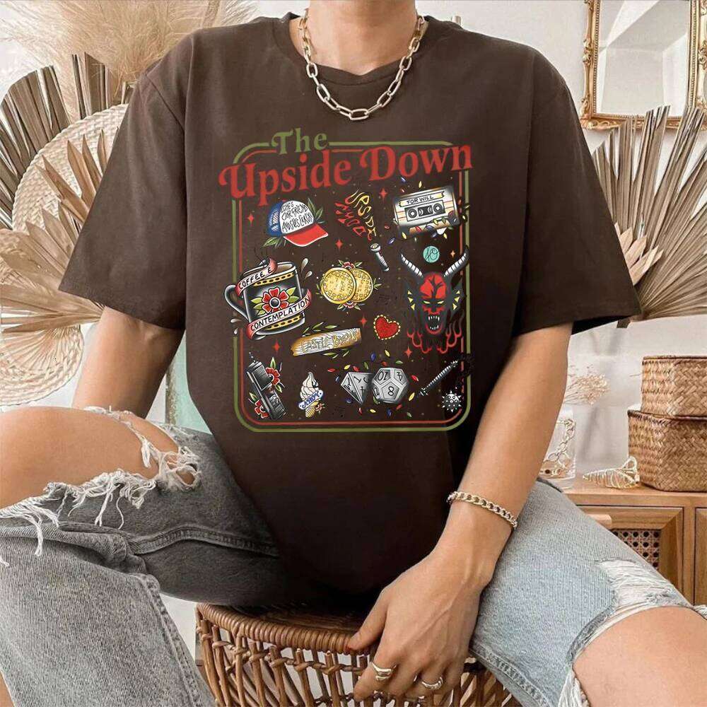 The Upside Down T-shirt Funny Women Men Hawkins Clipart Graphic Tee Stranger ST5 Inspired Demogorgon Shirts Trendy Gothic Tops XJ260306