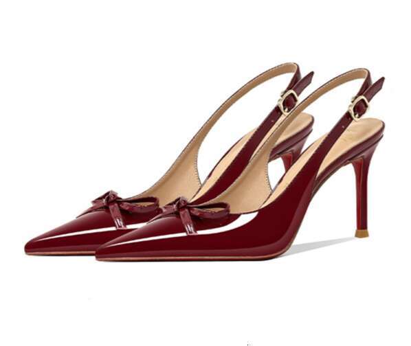 Women In Bowknot Leather Shoes New Pointed Stiletto High Heels Closed Toe Backless Sandals