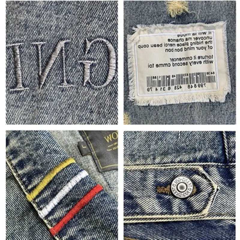 Spring and Autumn New Mens Fashion Slim Fit Popular Jacket Broken Hole Embroidery Denim Coat M260309