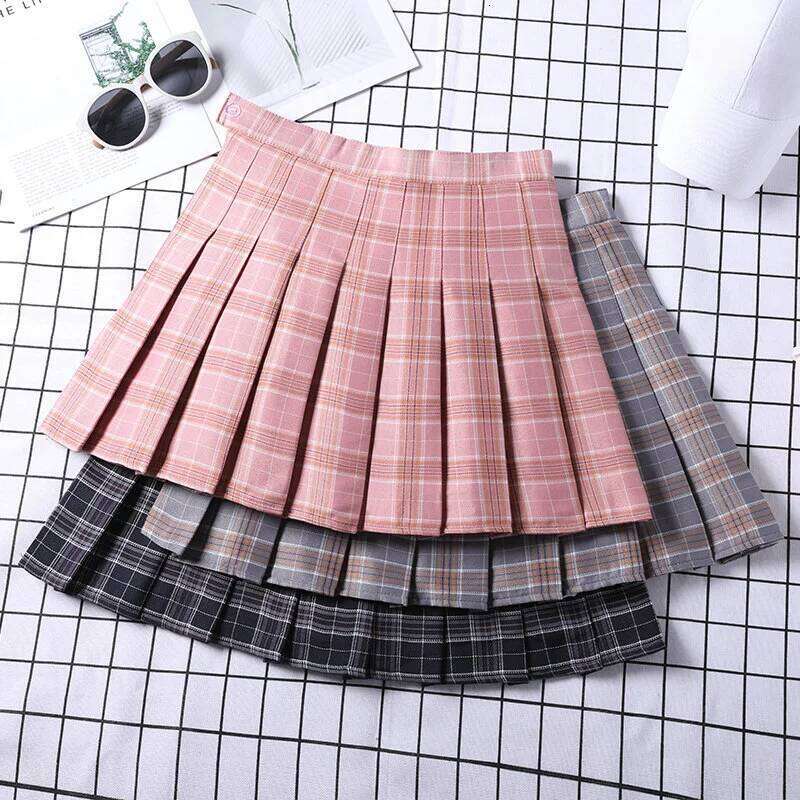 Pleated Skirts Checkered Women Clothing Summer Korean College Style School Girl Uniform High Waist A Line Mini Plaid Skirt Pants XJ260309