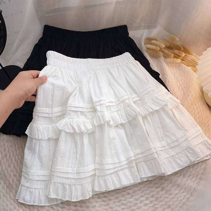 Sweet Cute Lace Mini Skirt Women Kawaii White Ruffles Pleated Short Woman 2025 Summer Korean High Waist A Line Skirts XJ260309