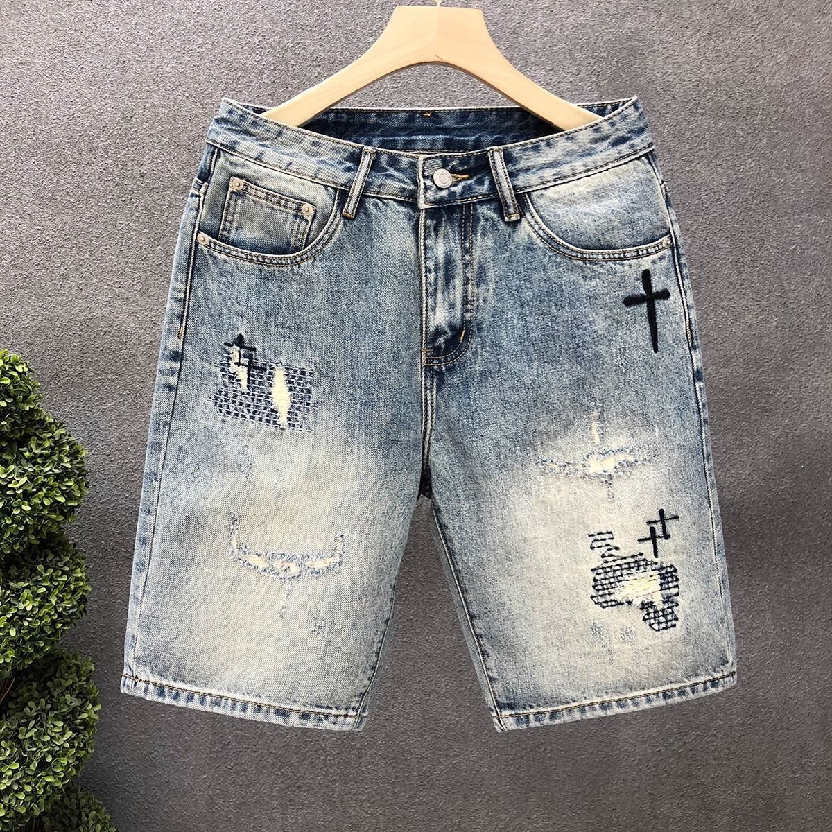 Men's Denim Jeans Shorts Casual Slim Fit Essential Designer Style Washed Distressed Stretch Fabric Knee Length Breathable Summer Daily Bottoms