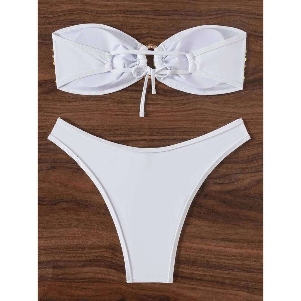 Sequins Shiny Mesh Bandeau Female Swimsuit Women Swimwear Two-pieces Bikini Set Brazilian Bather Bathing Suit Swim Lady XJ260206