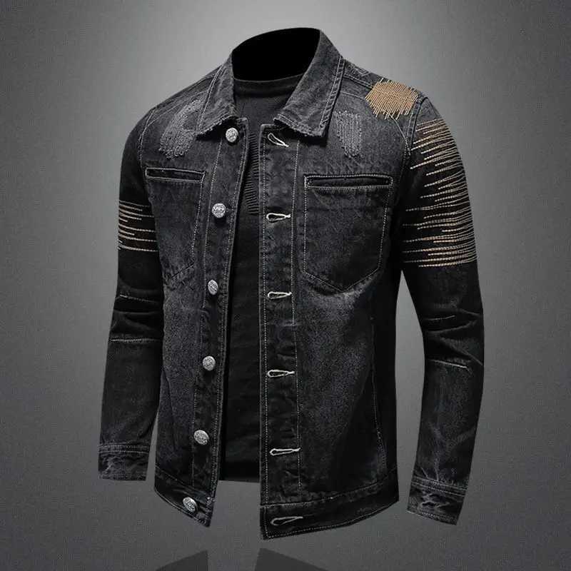 Mens Trendy Riding Biker Denim Jacket Retro Slim Fit Cowboy Korean Style Casual Outerwear Spring Autumn High Street Fashion M260309
