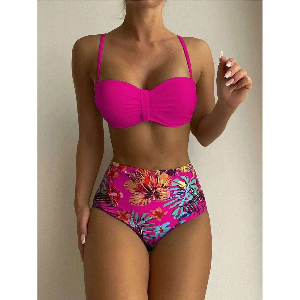 floral push up bikinis sets bandeau high waist swimsuit Swimwear Biquini conjunto de bikini Woman beach outfits bakini monokini XJ260206
